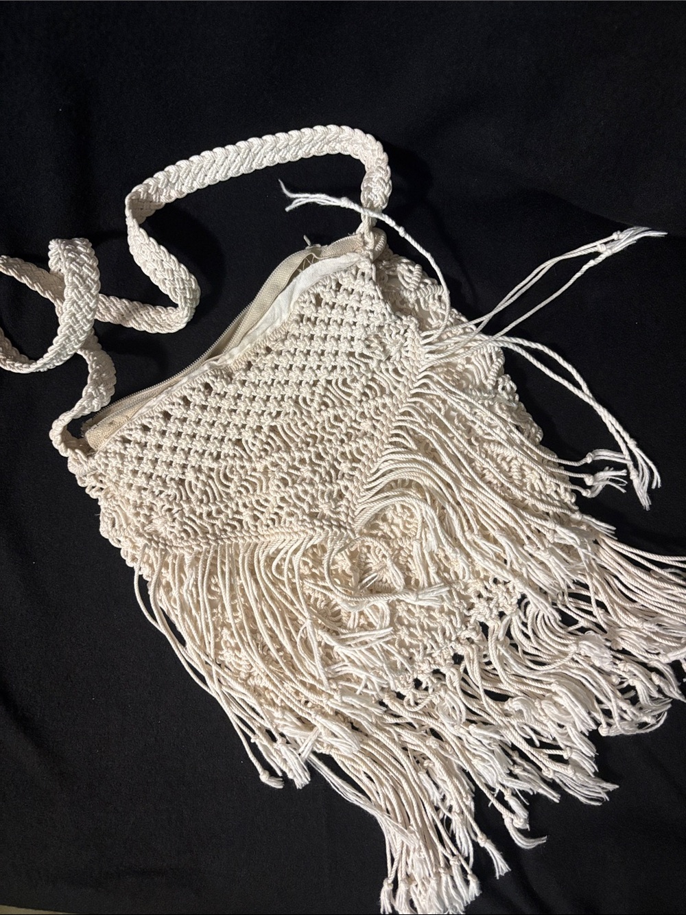 Bohemian crossbody bag white thread